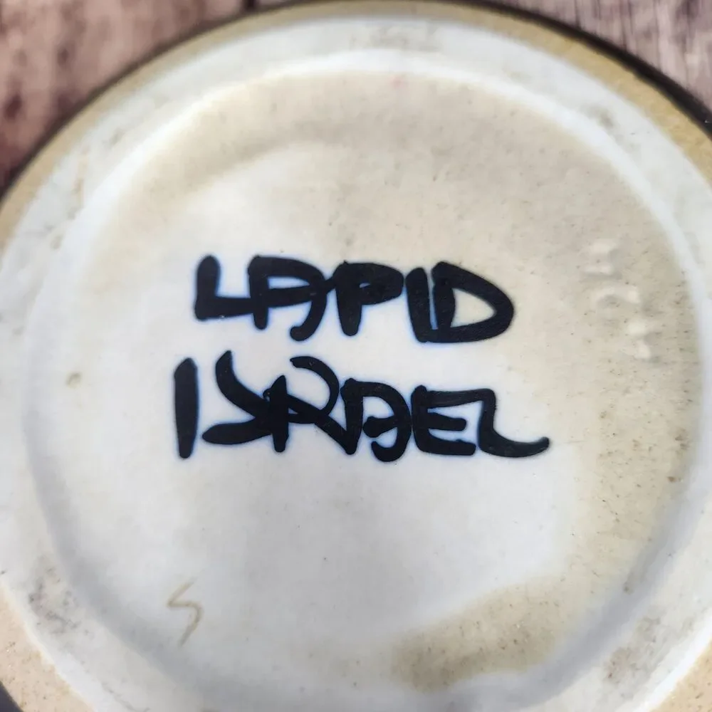 VTG Ashtray by Lapid Pottery Israel Abstract Hand Painted Ash Tray Bowl #424 MCM